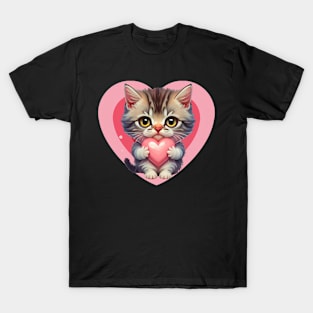 small kitten holding a pink heart valentine T-Shirt